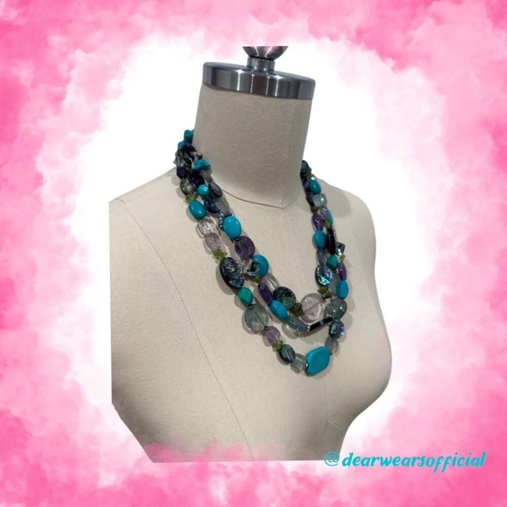 Jewel tone Triple Strand Statement Necklace